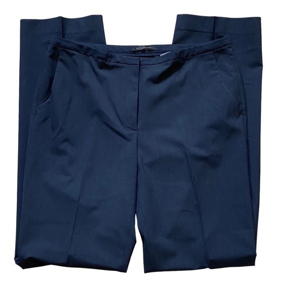 Elie Tahari Navy Blue Flare Mid Rise Lightweight Trousers Size 12 Long T… - Picture 1 of 16